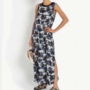 L'AGENCE Palm Tree Maxi Dress Blue White Stripe Sleeveless Size SMALL Beach